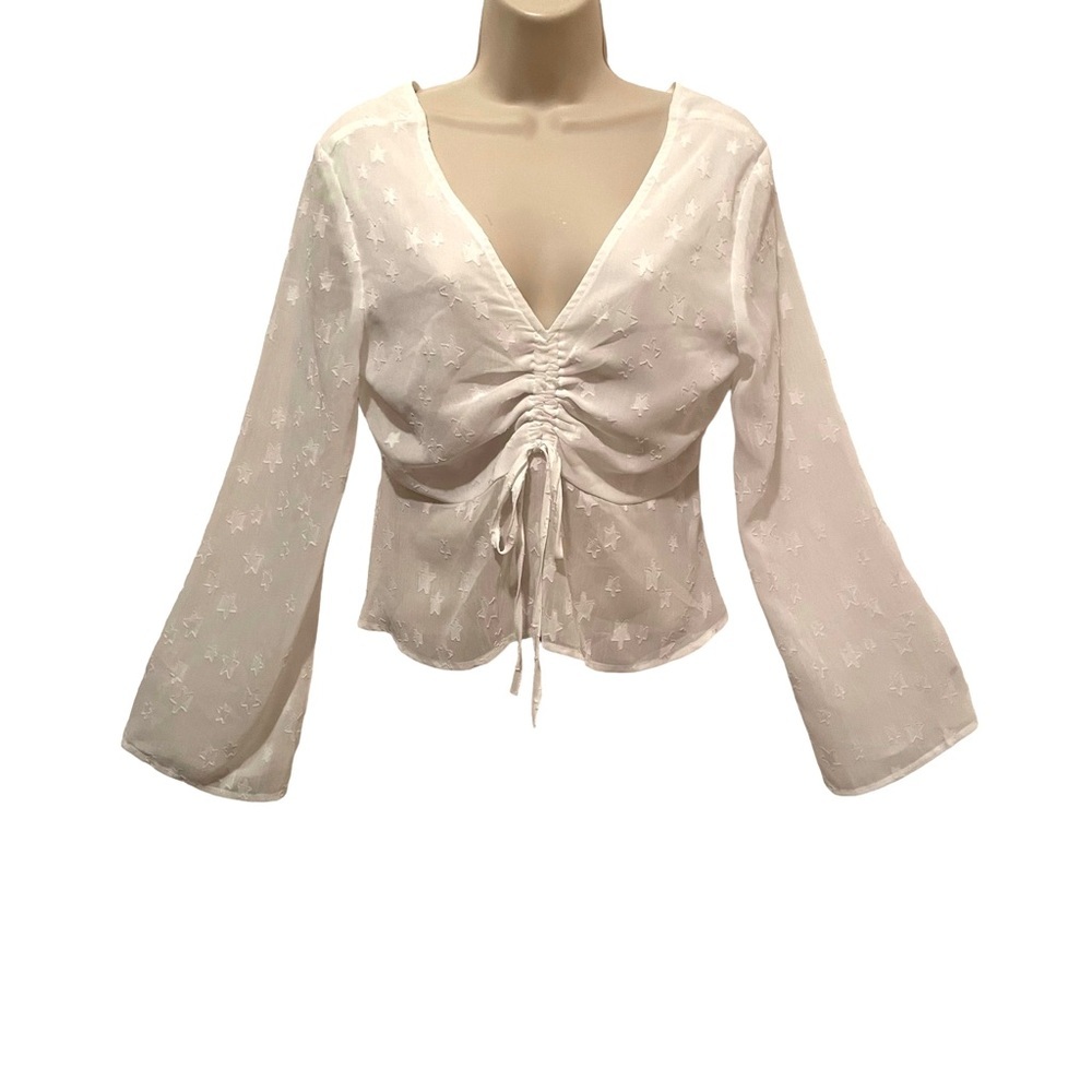 Renvy White Crop Blouse Boho Bohemian Star Details Size Small